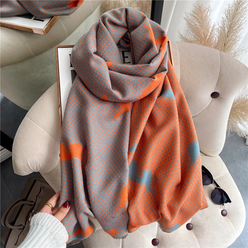 

Новинка 2021, Женский клетчатый шарф с рисунком лошади, плотная зимняя теплая шаль, роскошный Кашемировый Пашмины, хиджаб, фулард, Bufanda Echarpe 180*65...