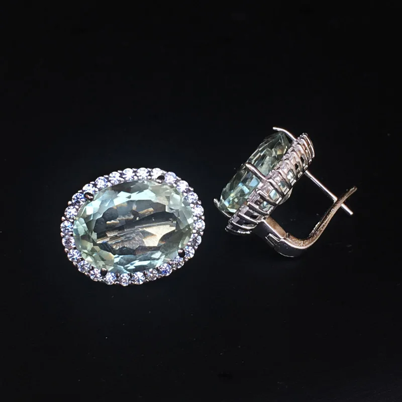 Пси большой камень 19.5ct натуральный зеленый аметист серьги стерлингового серебра 925 Овальный 12*16 мм ювелирных украшений для Для женщин леди вечерние подарок