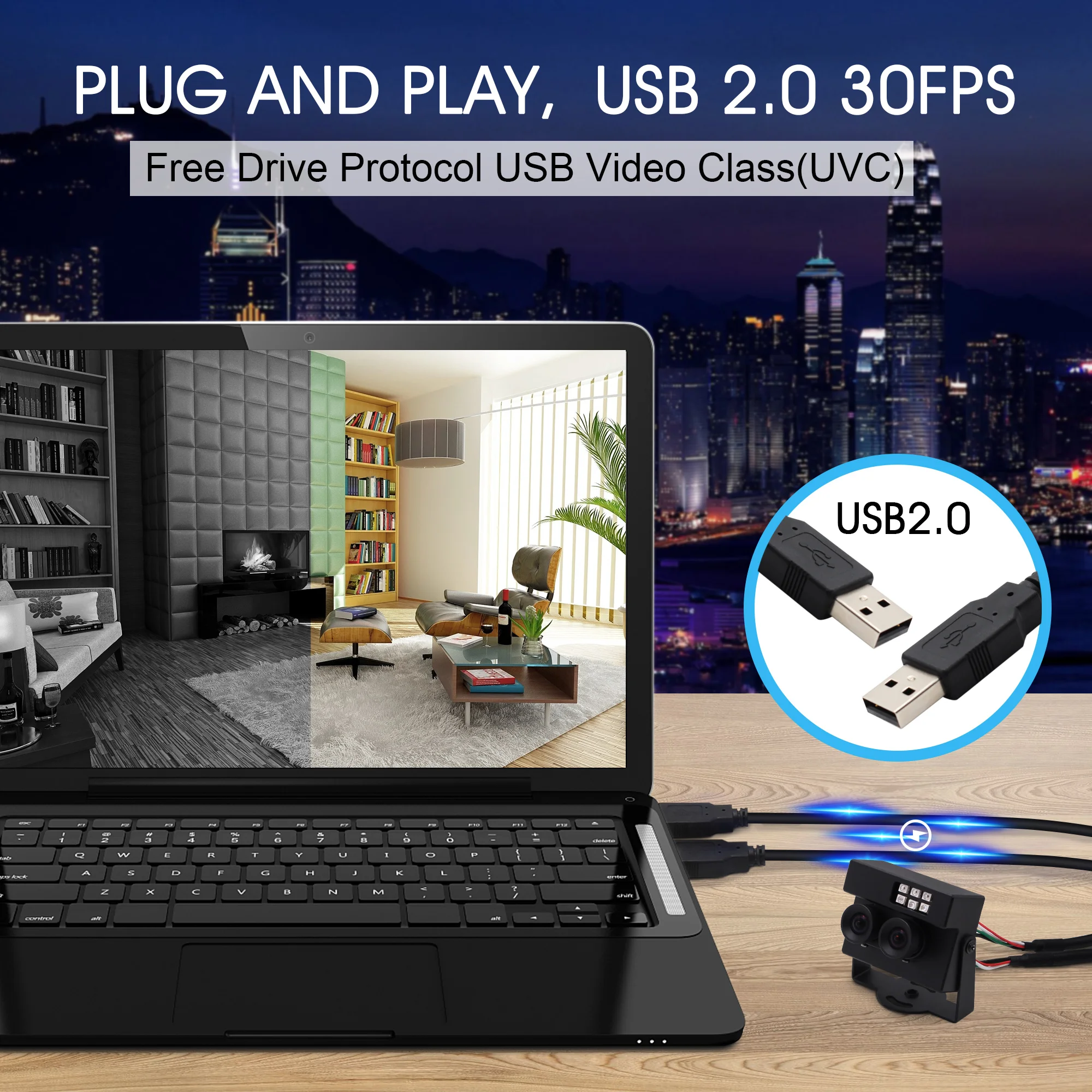 Камера с двойным объективом USB2.0 2 Мп HD 1080P OTG UVC Plug Play RGB B/W инфракрасная USB веб камера