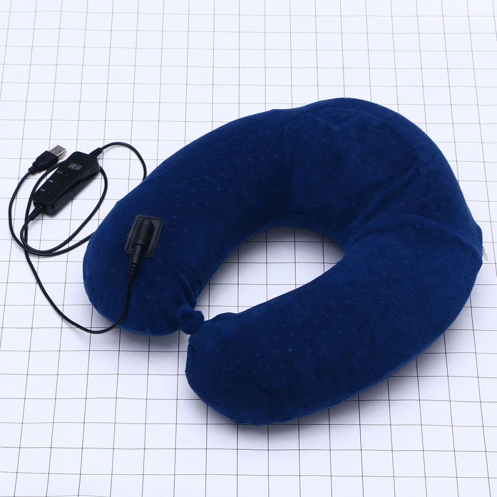 

USB Memory Pillow Heatable U-shaped Neck Support Cushion Travel Pillow for Trains Home or Office without Battery (Navy