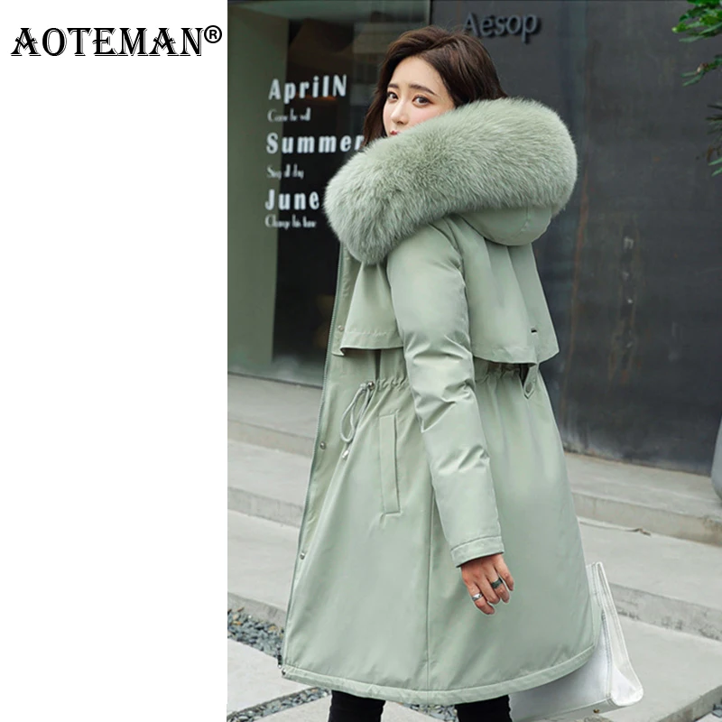 

Winter Thicker Plus Women's Windbreaker Fleece Jacket Hooded Solid Down Jacket Long Women's Long Coat To Keep Warm Waist Jacket