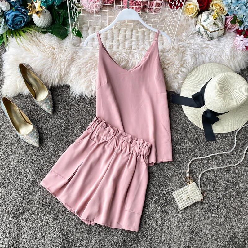 Модный летний женский комплект из 2 предметов майка без рукавов топы и шорты