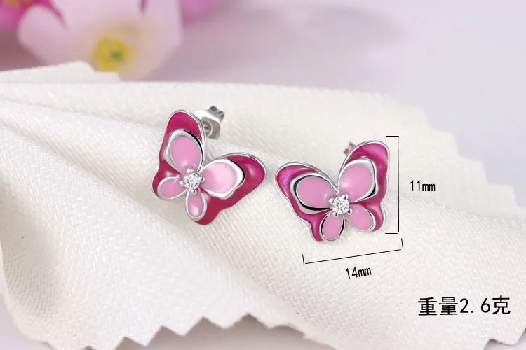 

CH-1305 Epoxy Butterfly Stud Earrings S925 Sterling Silver Needles Korean Fashion Girls Accessories Wholesale Birthday Jewelry