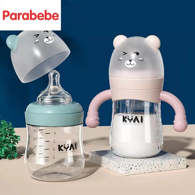 

Parabebe Cute Bear Glass Baby Bottle Newborn Imitates Breast Milk Prevents Flatulence 120ML Small Bottle Infants for 0-6 Months