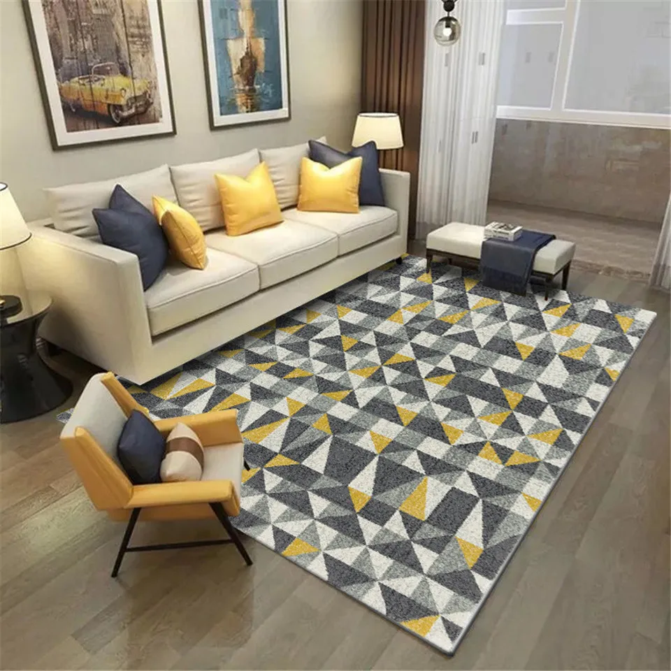 

Modern Yellow Dark Gray Geometry Carpet Bedroom Coffee Table Sofa Ryg Water Absorption Bathroom Mat Hallway Rug Decoration
