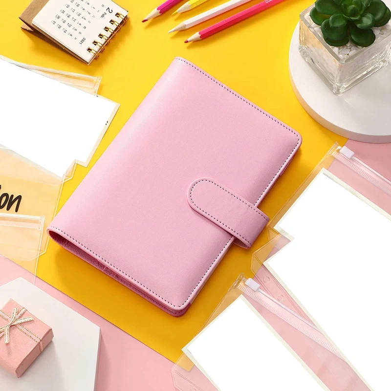 

A6 PU Leather Notebook Magnetic Personal Planning Binder with 12 Binder Pockets Binder Zipper Folder for Bill Planning
