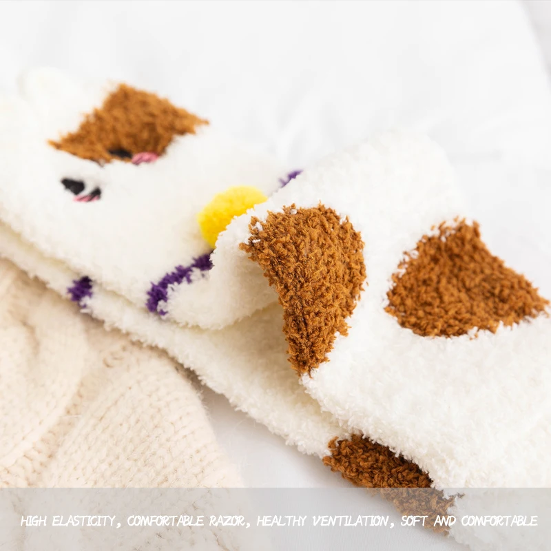 Домашние женские мягкие носки тапочки для девочек пушистые теплые