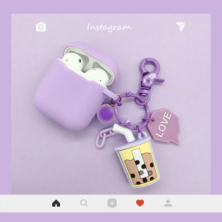 Cute Sweet Milk Tea Keychain Silicone Earphone Case for Apple Airpods Accessories Bluetooth Headset Charger Box Protect Cover |