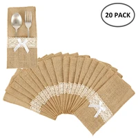 20pcs burlap lace cutlery pouch rustic wedding tableware knife fork holder bag hessian jute table decoration accessories