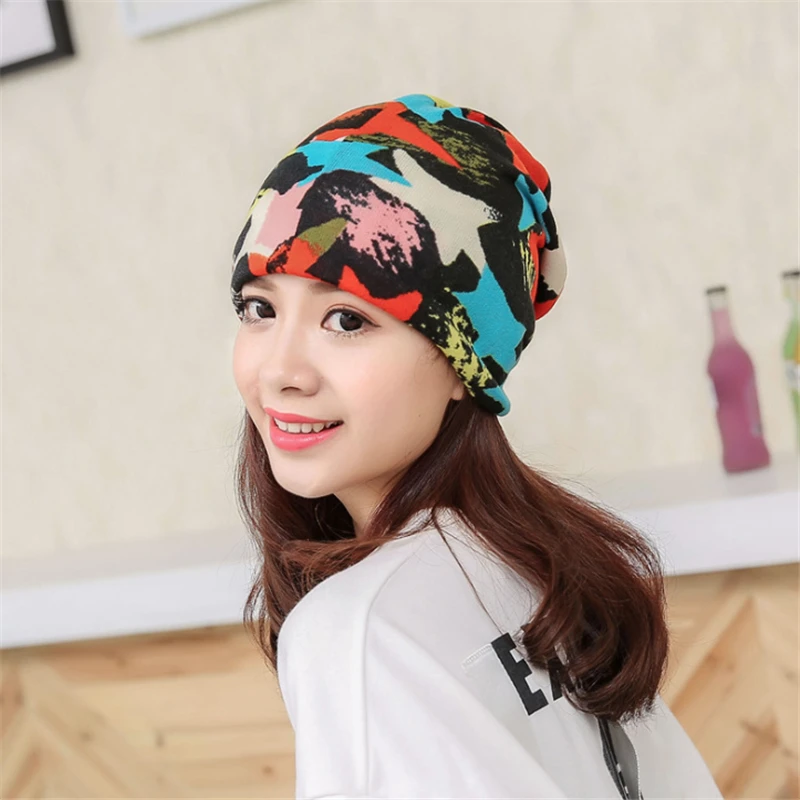 

New Women Beanies Skullies Lady Fashion High Quality Hip Hop Floral Winter Cap Scarf Adult Polyester Autumn Hat Headdress