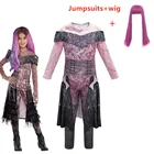 Потомки 3 Mal Bertha Maleficent, длинный прямой Фиолетовый детский косплей парик + комбинезон, костюм для Хэллоуина для детей