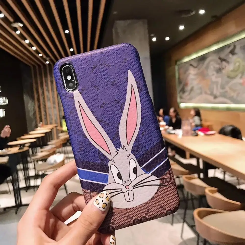 Bunny Роскошный жесткий кожаный чехол для мобильного телефона для iphone xsmax xs xr 7plus мультяшный медведь милая собака pc har pu кожаный чехол для телефона 8plus - Цвет: Bunny