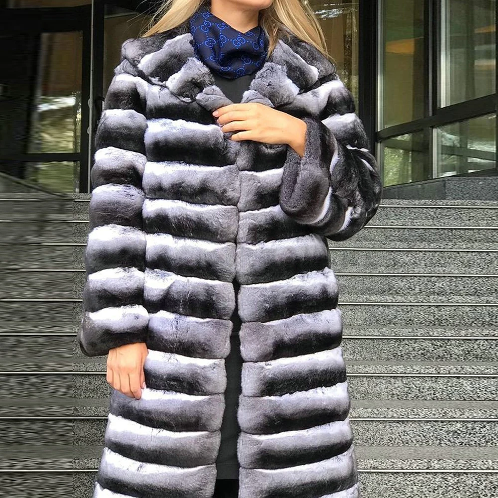 Winter Women Real Rex Rabbit Fur Coat with Hood Thick Warm Fur Overtcoats 2021 New Fashion Genuine Rex Rabbit Fur Coats Outwear enlarge