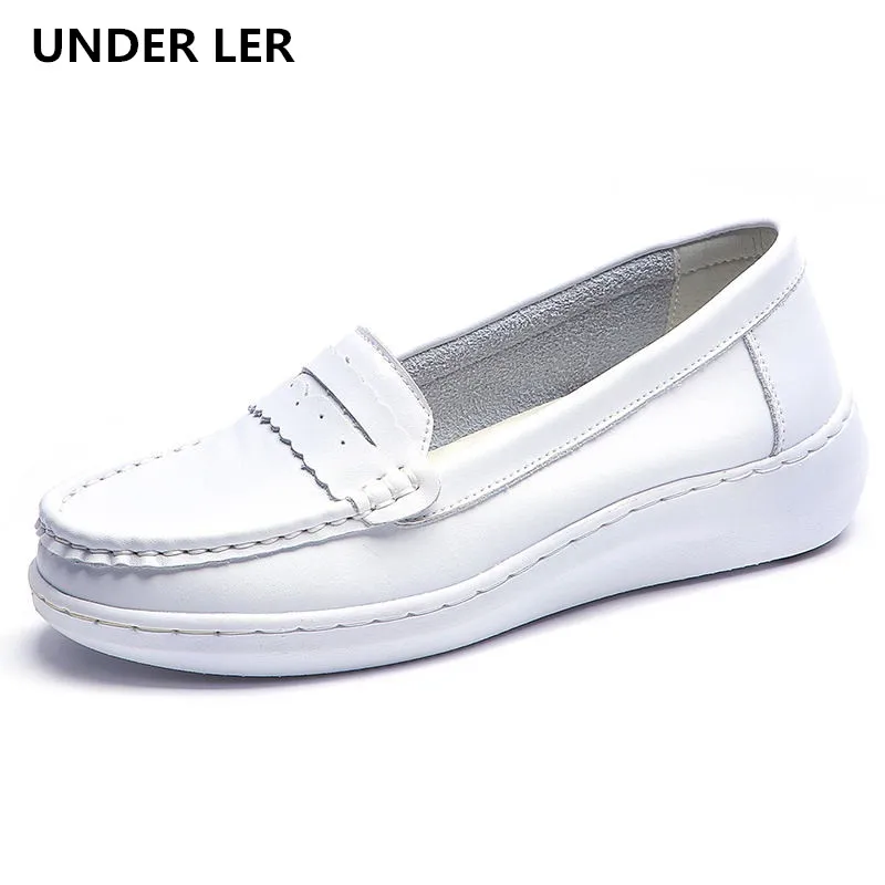 

Fashionable Comfortable Breathable Nurse Shoes Leather Round Toe White Shoes