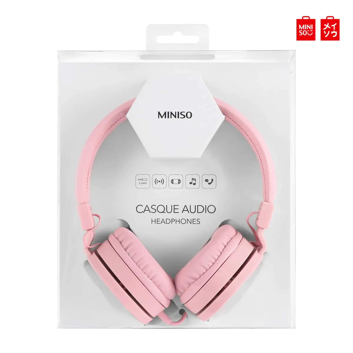 Розовый Складные музыкальные наушники MINISO HM001, 3,5 мм, проводные наушники, гарнитура с тяжелыми басами, Hi-Fi стерео гарнитура, стиль Concision - Цвет: Розовый