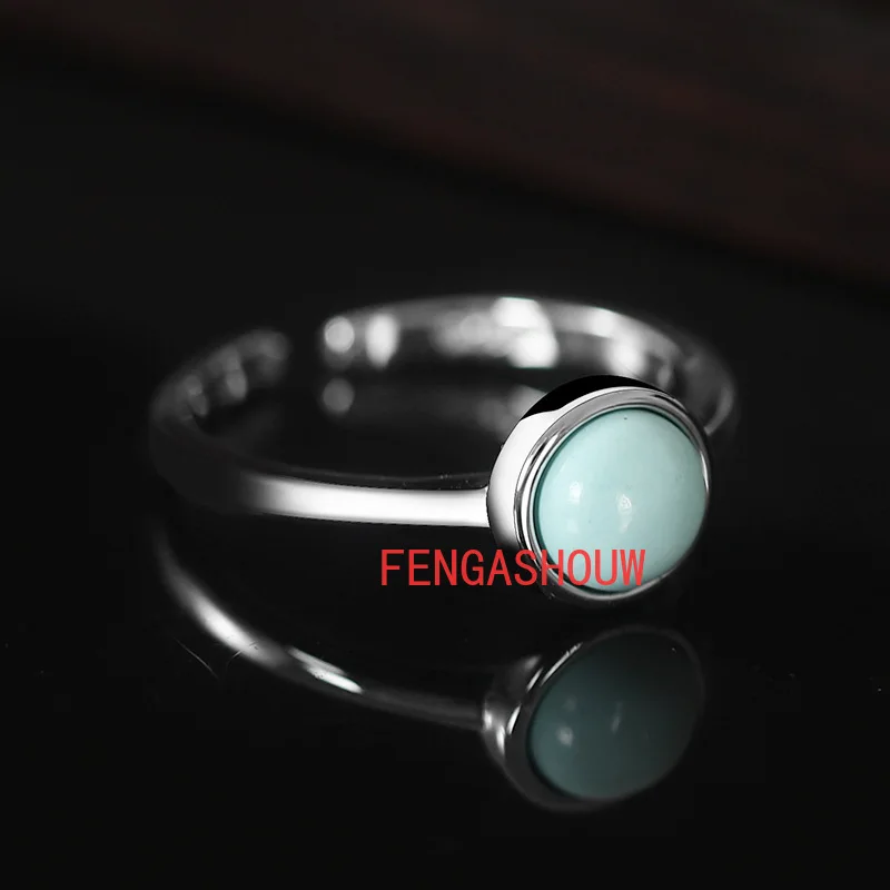 

Лидер продаж, популярное кольцо из серебра S925 пробы с инкрустированным круглым бирюзовым покрытием, регулируемое очаровательное ювелирное...