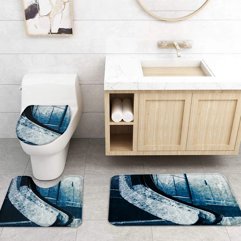 Занавеска для душа и ковер в ванную комнату крышка унитаза хоккея с шайбой коврик