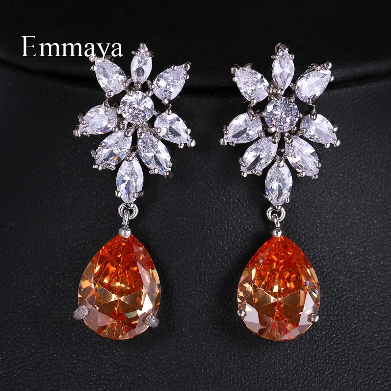 EMMAYA, 8 цветов, серьги-гвоздики для женщин, серьги-капли с зеленым цирконием, роскошные массивные украшения для свадьбы, помолвки