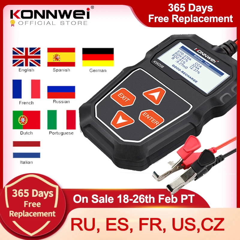 KONNWEI KW208 тестер автомобильного аккумулятора 12 В 100 до 2000CCA Cranking зарядка Circut