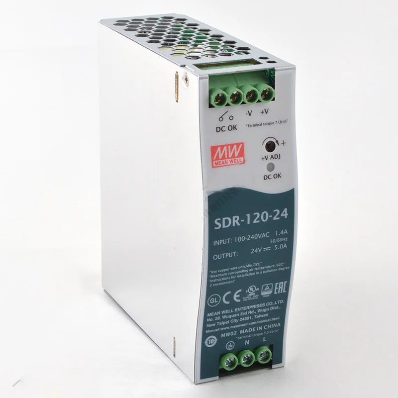 Sdr-120-24 Mean Well направляющая тонкий источник питания постоянного тока 24В 5a импульсный преобразователь питания с PFC