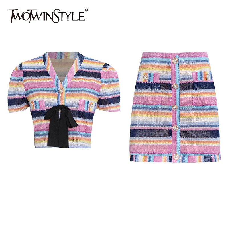 

TWOTWINSTYLE повседневный комплект из двух предметов с цветными блоками для женщин, с v-образным вырезом, с коротким рукавом, в стиле пэчворк, с бан...