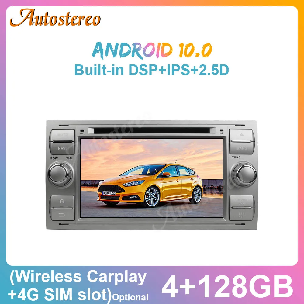 

Автомобильный мультимедийный плеер Silver Carplay, Android 10,0, 4 + 128 ГБ, для Ford 2006, GPS-навигация, радио, видео плеер, магнитофон, головное устройство