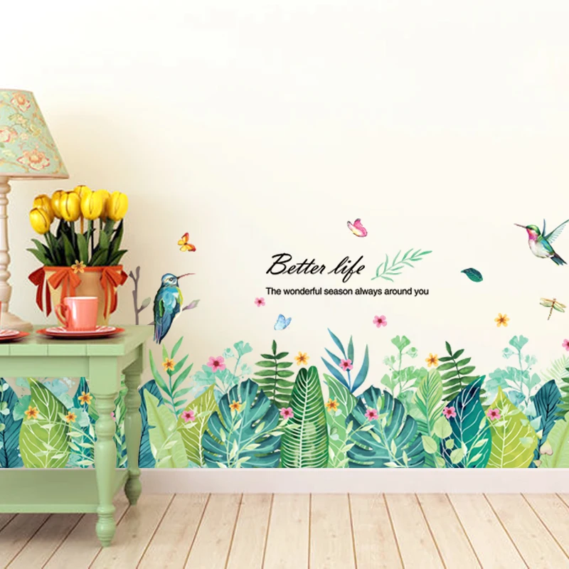 Растительные листья наклейки на стену DIY Зеленая трава настенные для гостиной