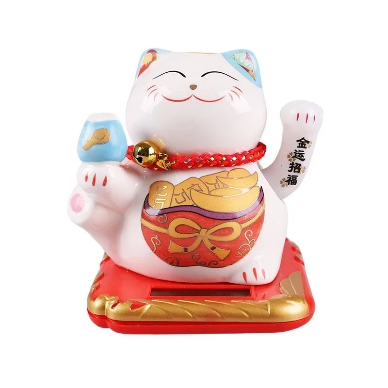

lucky cat solar porcelain miniature figurines home decor modern car decoration accessories ceramics ornaments statue