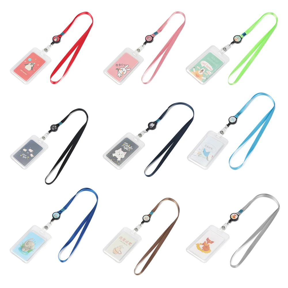

1 PCS Fashion Retractable Name BadgeHolder Cartoon Cute Work Card Students Bus Card Case With Lanyard Bank Credit Card