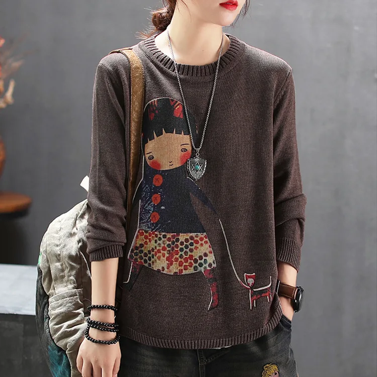 Женский свитер осень Ретро Вязаные Пуловеры 2019 новые женские свободные топы