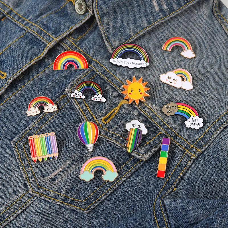 11 Styles Cartoon Rainbow Clouds Enamel Pin Colorful Brooches Collection Metal Brooch Pins Badge Gifts for Women Men Children images - 6