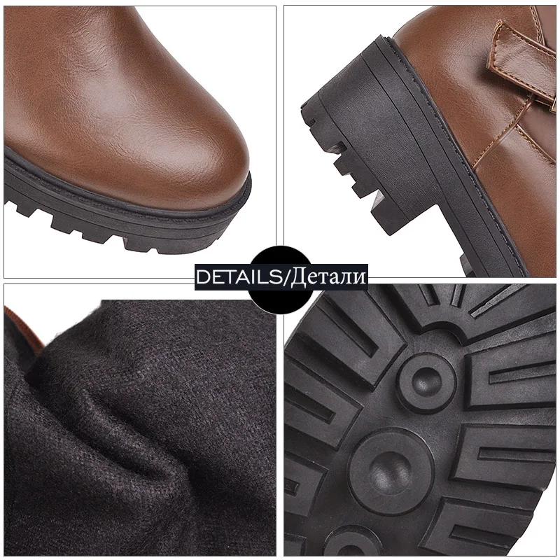 JK Motorcycle Boots Women Platform Knee High Boot Ladies Round Toe Shoes Female Thick Heels Winter 2020 Big Size 46 | Обувь