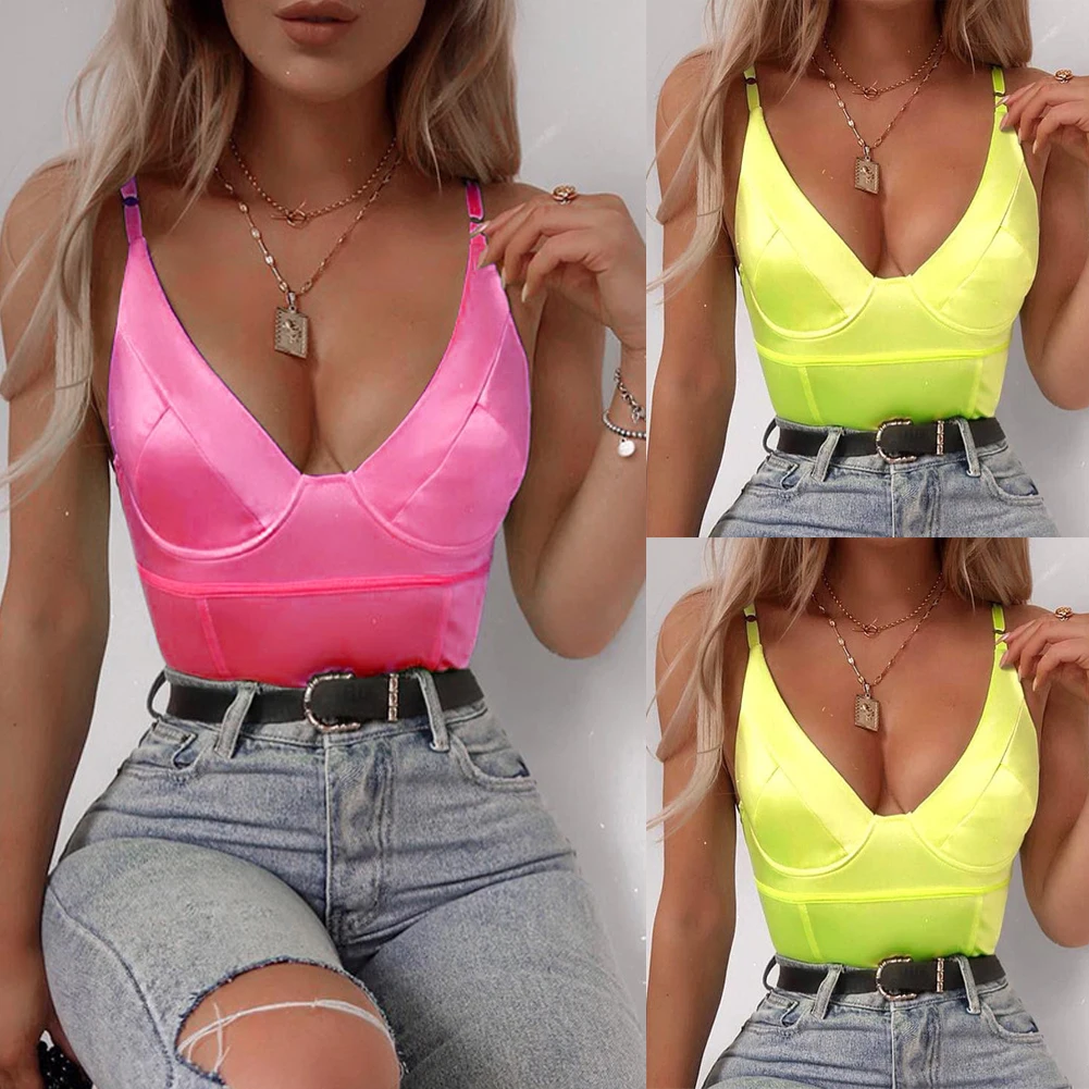 

SummerFemale Gold Green Pink Jumpsuit Sexy Bodysuit V Neck Stretchy Women Bodysuit Spaghetti Strap Playsuits Backless
