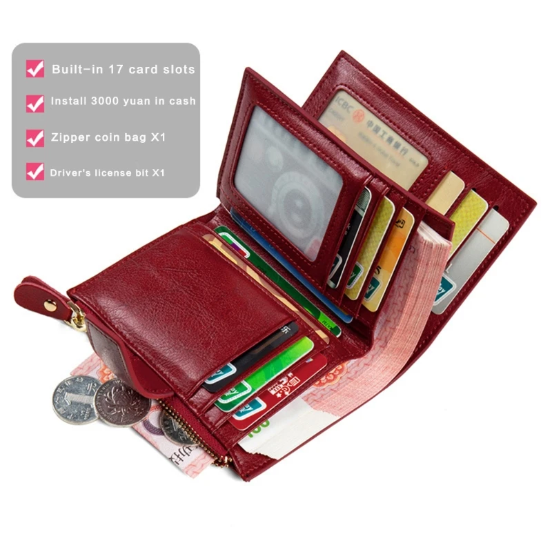 

Female Wallets Leather Wallet Women Short Anti Theft RFID Credit Card Holder Ladies Purse Wallet