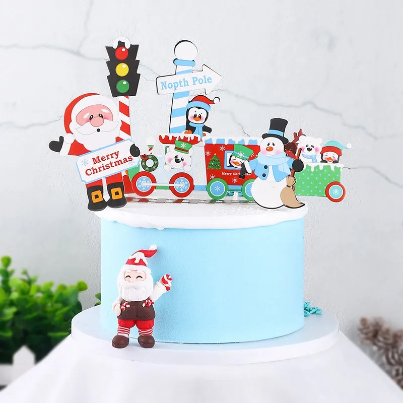 

2021 Christmas Train Cake Topper Birthday Cakes Santa Claus Cupcake Topper Merry Christmas Decor Cake New Year Gifts Natal Noel