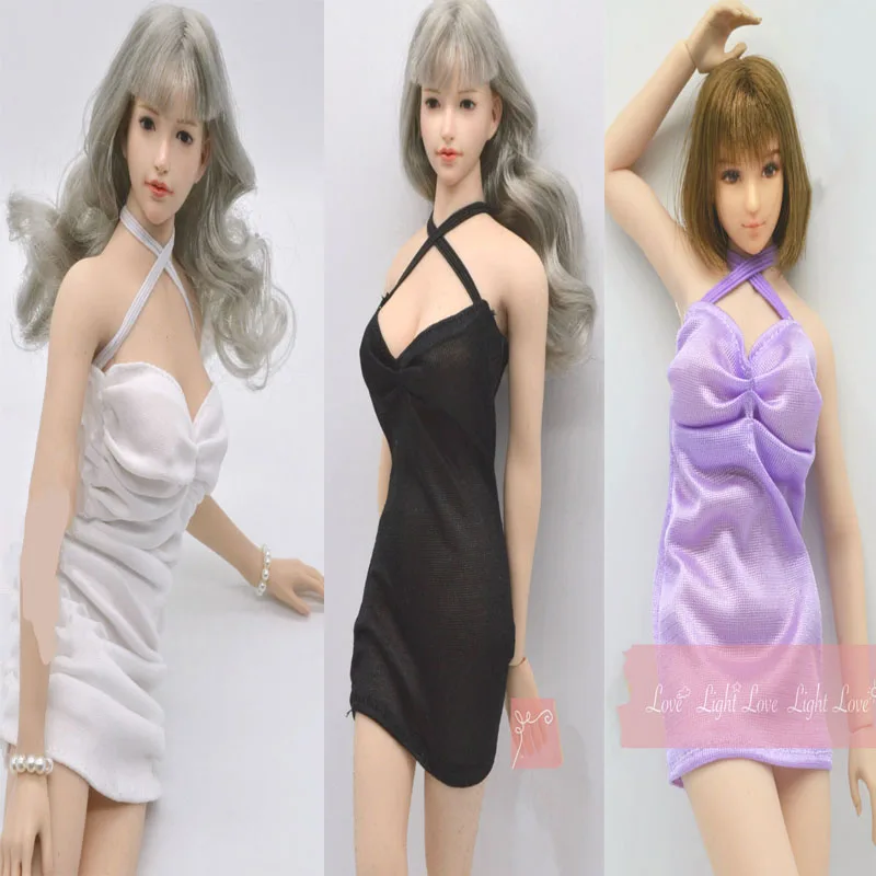 

1/6 Scale female clothing sexy white black purple package hip gallus dress for 12 inches TBLeague phicen JIAOU action figure