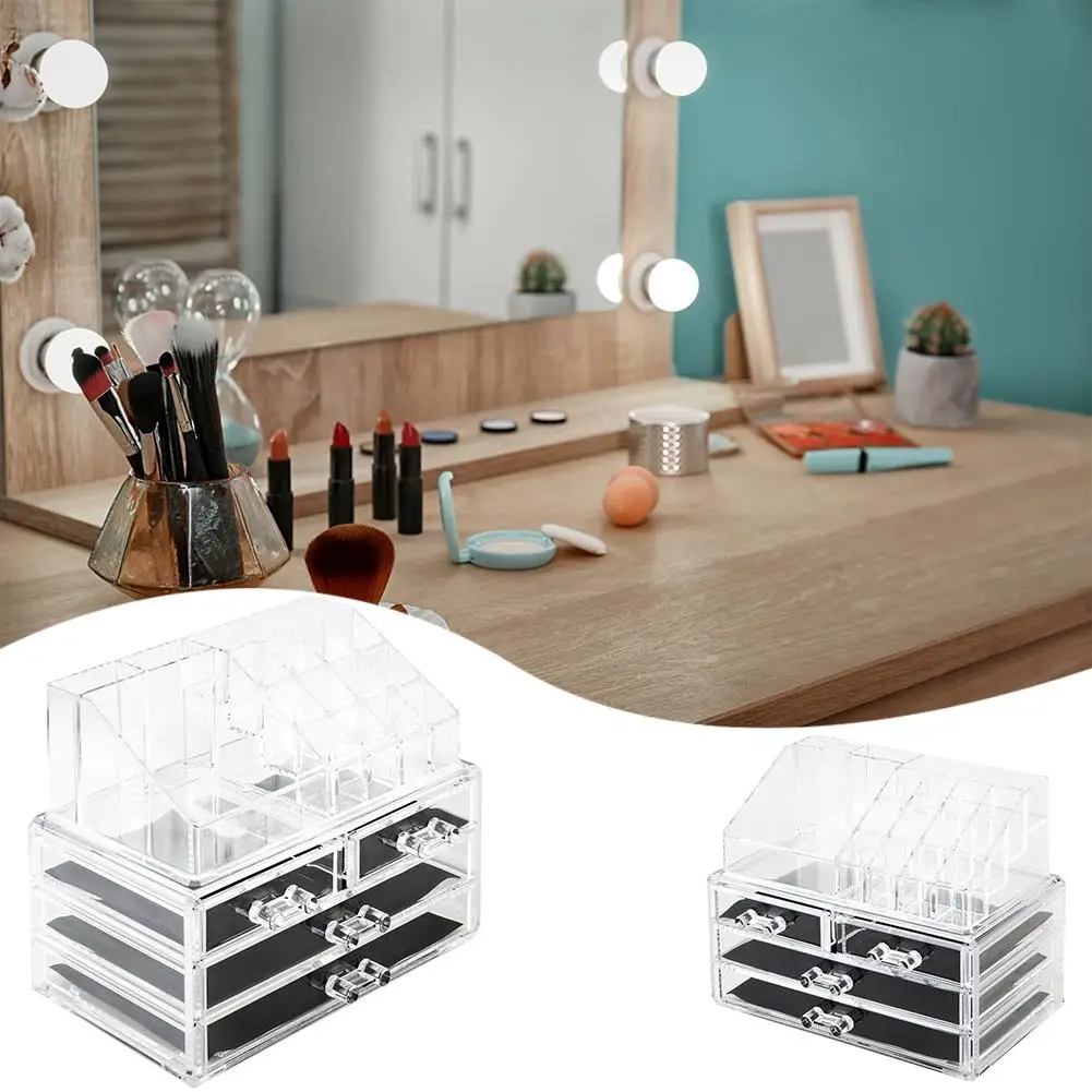 

Acrylic Cosmetics Storage Rack with 4 Drawers Transparent Jewelry Storage Box Makeup Case Organizer Holder Display Stand