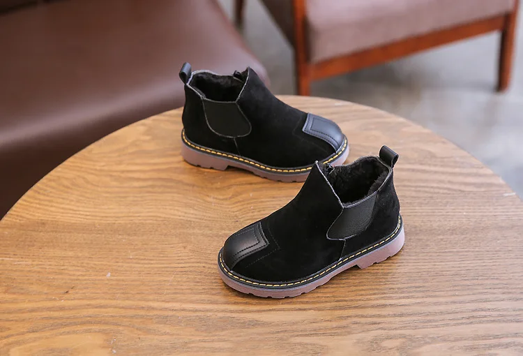 Winter British Children Leather Boots Warm Wool Big Girls Short Waterproof Boots Boys Cotton Fur Shoes Baby Toddler Fashion Show