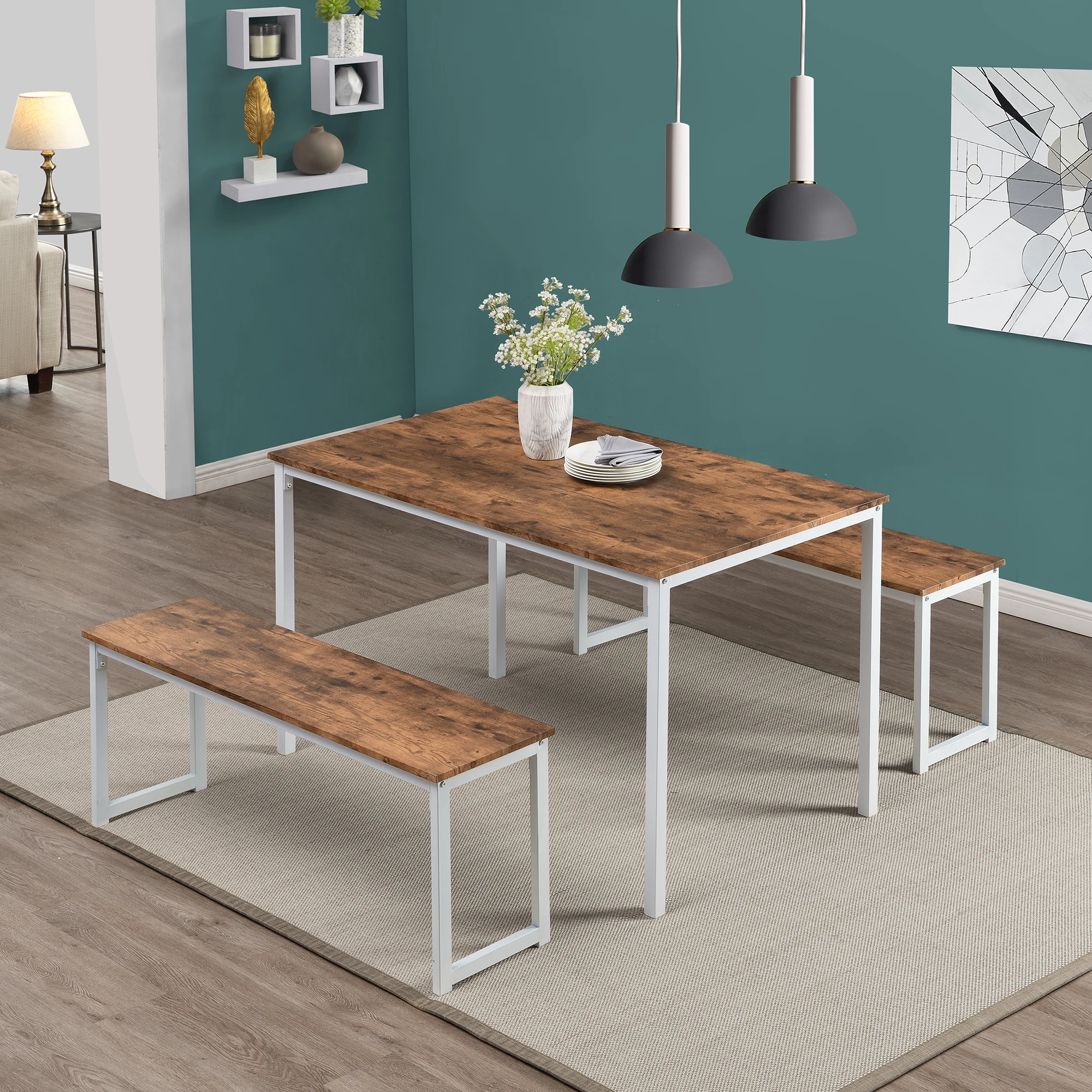 

3 Piece Dining Table Set For Kicthen Room Restaurant Furniture Kitchen Table With Benches Modern
