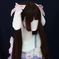 new sweet kawaii lolita rabbit ear hair ornament lop ear hair clip handmade japanese soft girl bow plush kc hair clip headdress