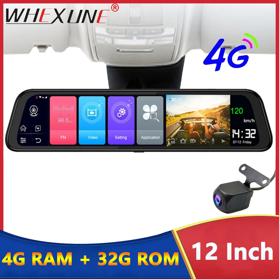

12 Inch 4G Dashcam Camera Android 8.1 Auto Front and Rear Rearview Mirror Car DVR WiFi GPS Navigator ADAS Video Recorder Videcam