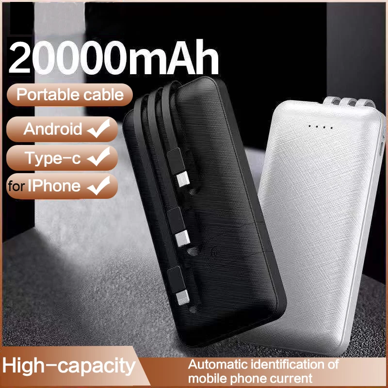 Внешний аккумулятор 20000 мАч с 3 кабелями для iPhone X 7 Xiaomi Samsung Внешние аккумуляторы 