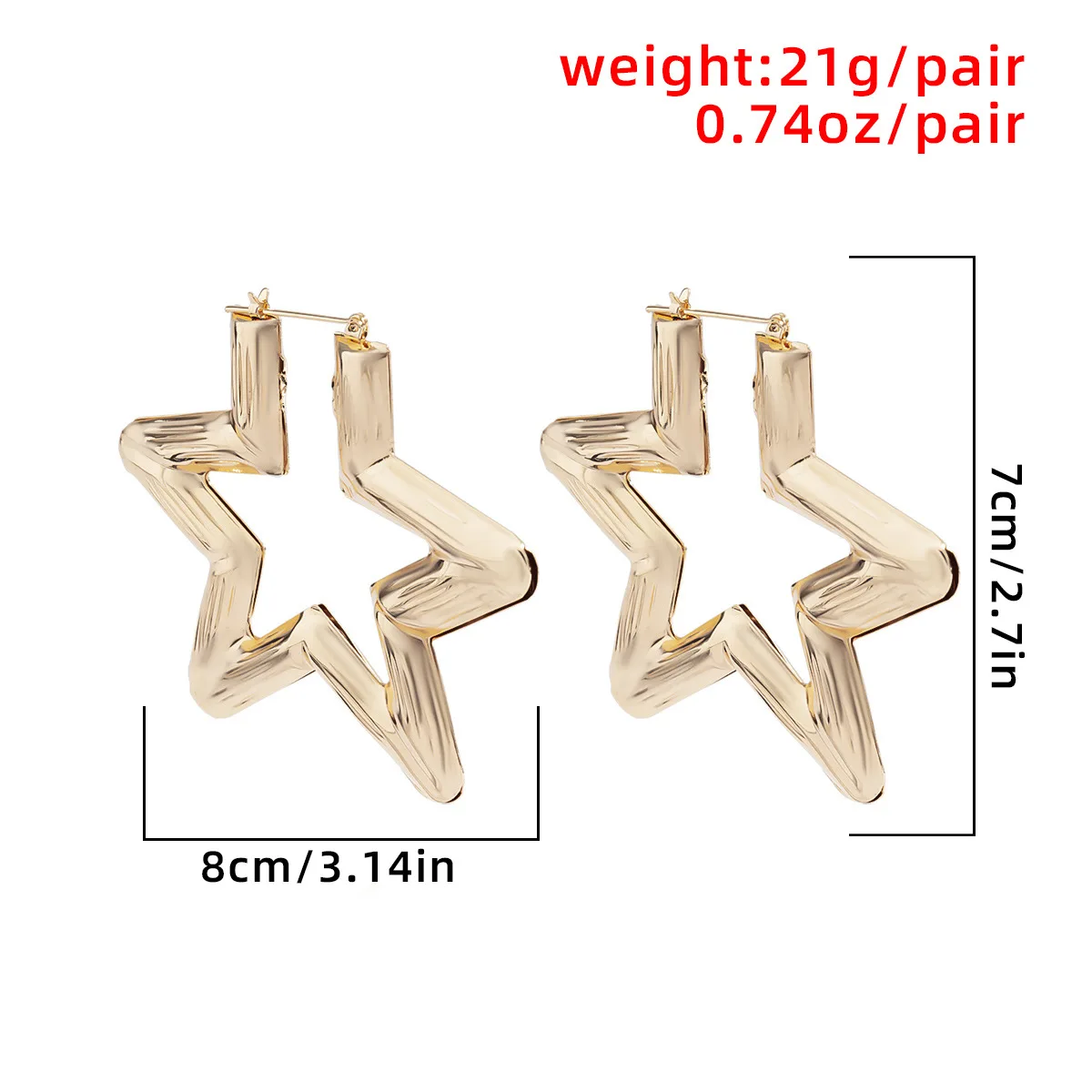 

Retro Outline Five-Pointed Star Simple Earrings Exaggerated Star-Shaped Hollow Earrings Female Summer Outing Fashion Accessories