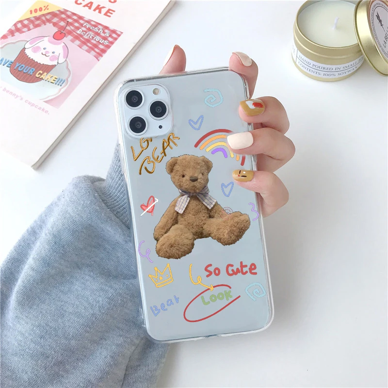 Милый мультяшный медведь чехол для телефона iphone SE 2 11 Pro Max 7 8 plus X XR XS Забавный
