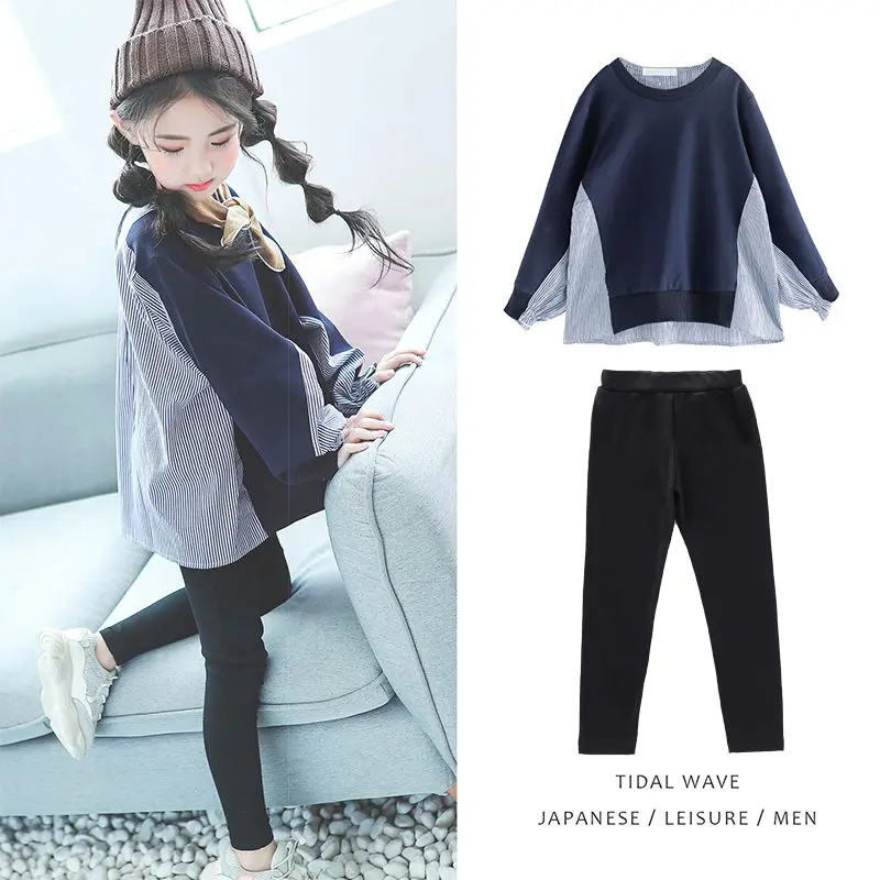 

New Style Child Big Kid Fashion Shirt +pant Set Girls Western Style Autumn Clothing Shirt Children 4-10 12 Ages