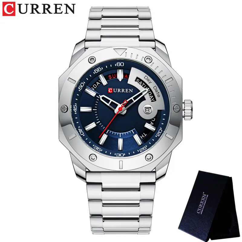 CURREN спортивные мужские часы Топ бренд класса люкс Серебристые синие военные