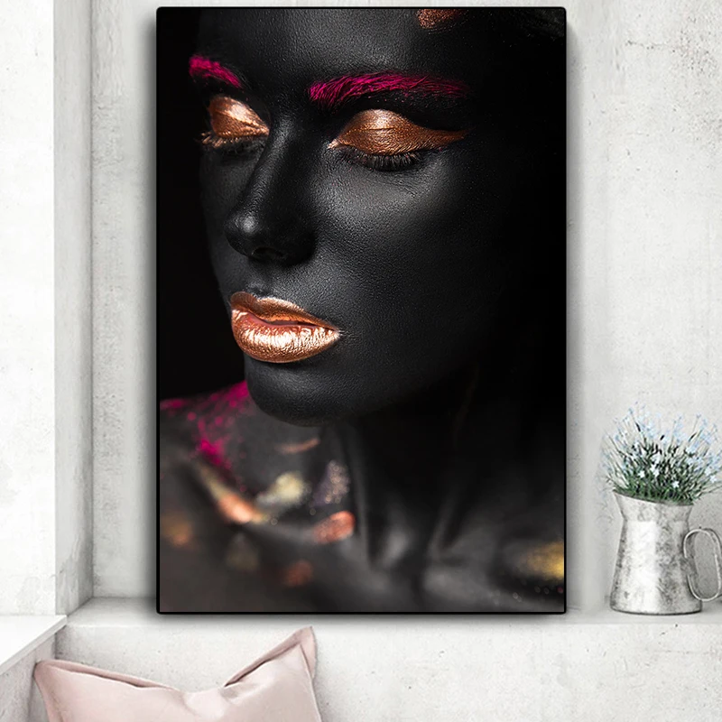

Portrait Black Makeup Woman Poster Canvas Painting Posters and Pictures Wall Art Pictures for Living Room Decoration No Frame