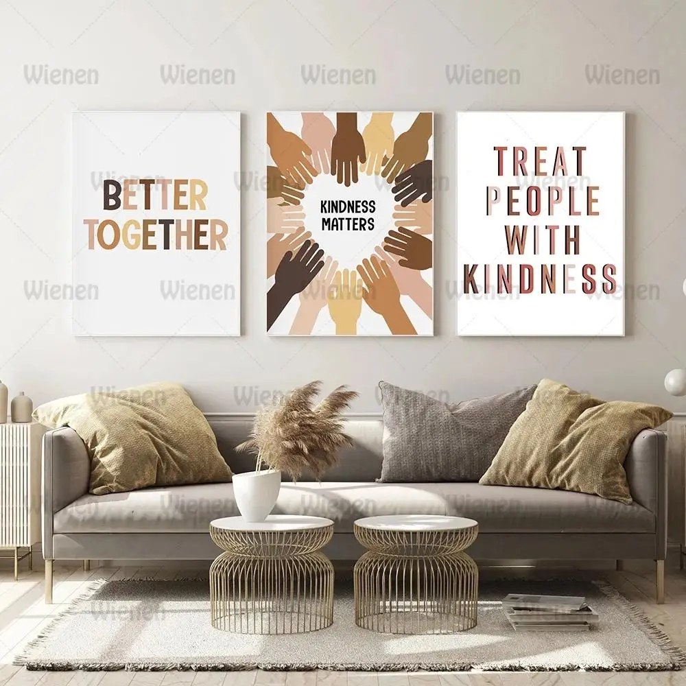 

Positive Classroom Canvas Painting Nordic Style Equality Better Together Quote Hand Poster for Room Kindness Decorative Painting