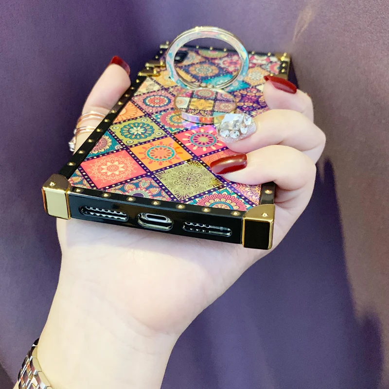 Чехол s для iPhone 11 Pro Max Xr Xs Max, квадратная крышка в китайском стиле, блестящее кольцо, подставка, чехол для iPhone X Xs 7 8 Plus 6 6 S, чехол