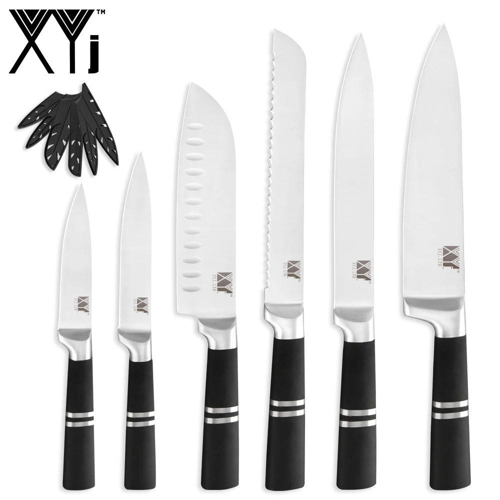 D.6pcs set XYj кухонные ножи из нержавеющей стали 7 шт набор Нескользящая ручка нож шеф-повара Сумка КРЫШКА Мясо Фрукты отель кухонные принадлежности - Цвет: D.6pcs set